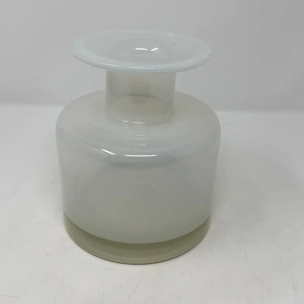 Frosted White Glass Apothecary Bud Vase Flared Rim 7in MCM Minimalist Decor
